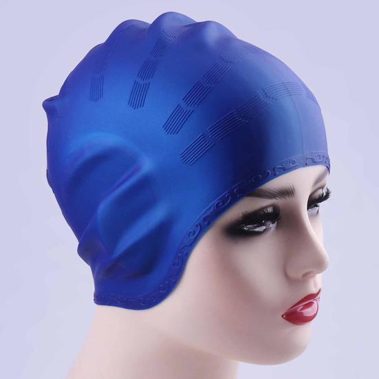Cuffia da nuoto grande in silicone con protezione per le orecchie 3D, cuffia da bagno antiscivolo e impermeabile per donne e uomini, capelli lunghi/corti