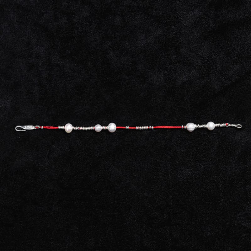 Lowool Red Thread Silver Pearl Bracelet