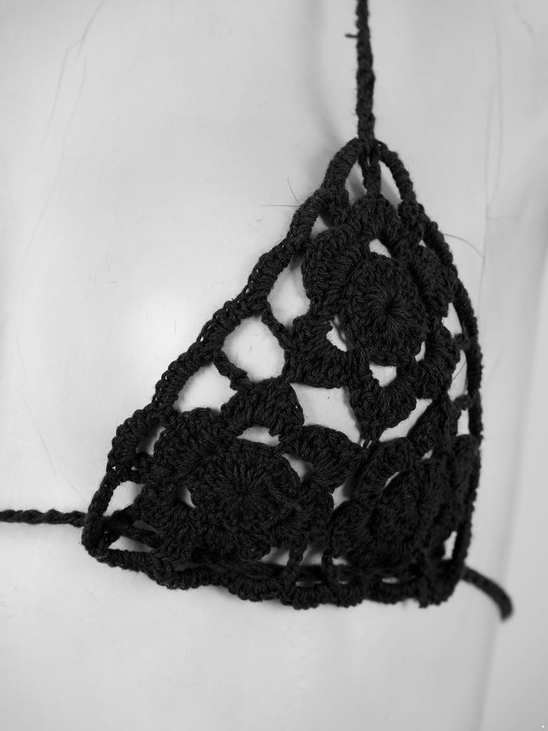 Damen Blumig Handgehäkelt Häkeln Dessous Bikini Set Ausgeschnitten Zweiteilig Badeanzug