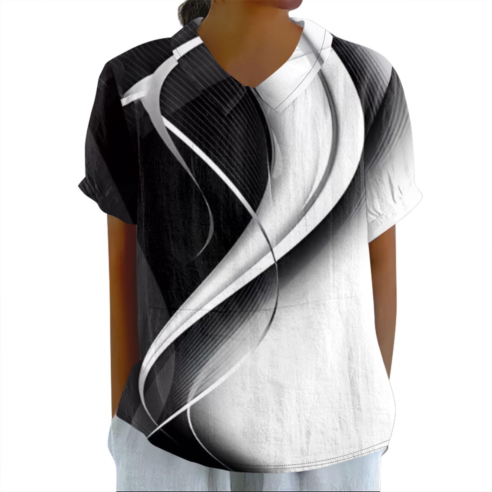 Женская повседневная футболка-пуловер с короткими рукавами и лоскутным принтом в стиле — фото 3