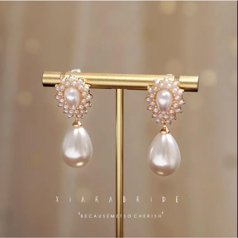 JMXD Baroque Style Pearl Earrings Vintage French  Luxury Bridal Drop Earrings for Women Fashion Wedding Jewelry Gift
