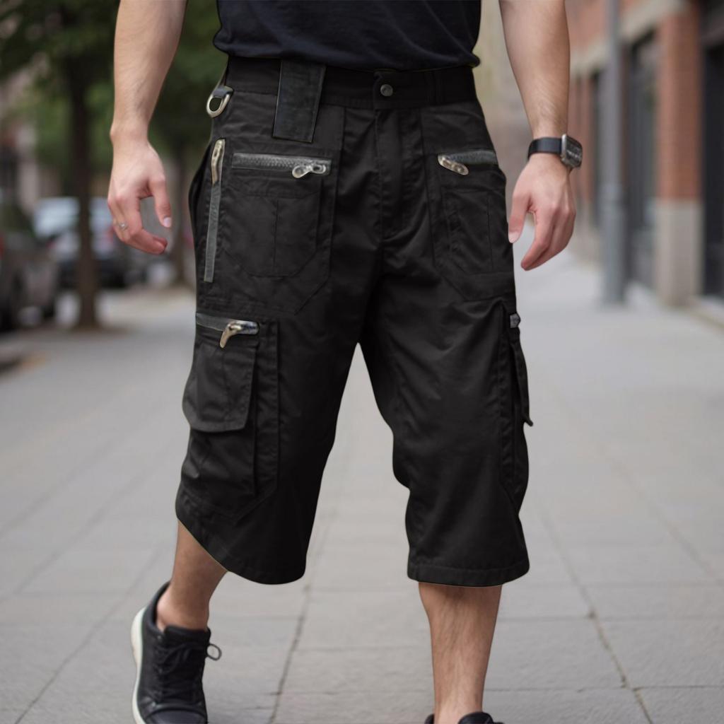 Pantalones Cargo 3/4 para Hombre - Pantalones Cortos de Trabajo Holgados Estilo Vintage con Múltiples Bolsillos