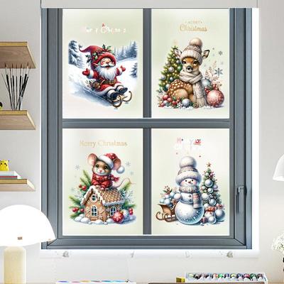 Weihnachts-Wand- & Fensteraufkleber - Weihnachtsmann, Rentier, Schneemann-Abziehbilder für Neujahrsdekoration