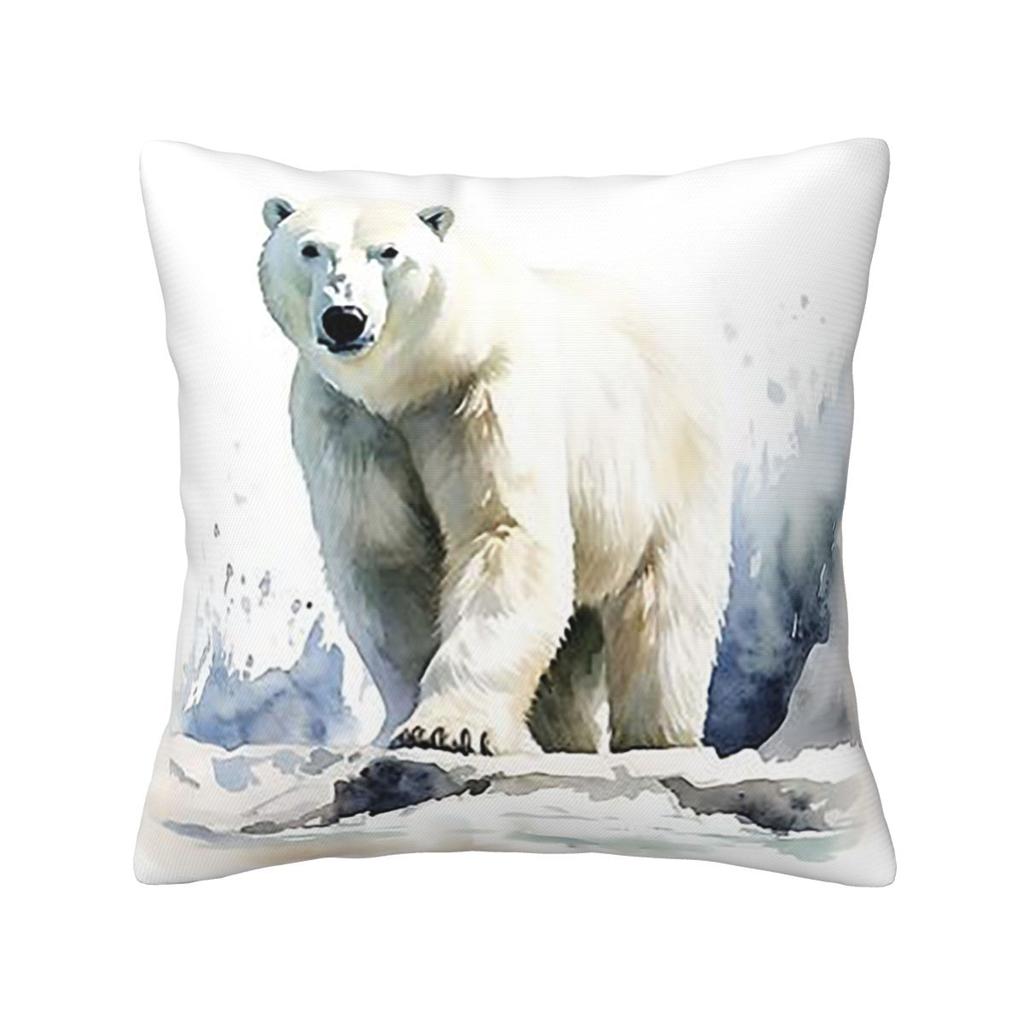 Watercolor Standing In The Snow Polar Bear Square Pillowcase Cushion Cover Pillow Case Throw Pillow Cover Home Sofa Living Room
