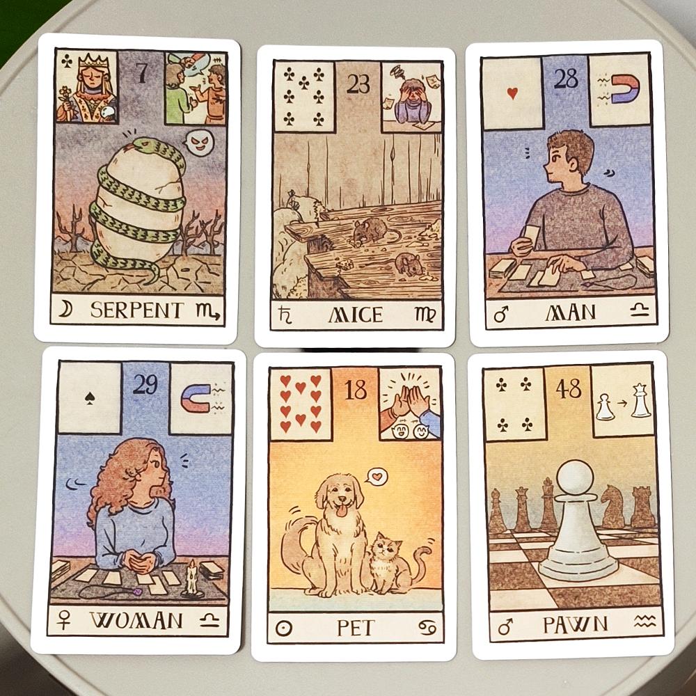 9*6cm Akashic Eye Lenormand: 61-Card Divination Set (36 Traditional + 12 New + 13 Optional) Modern Illustrated Oracle Cards