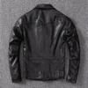 Echtlederjacke Herren Erstschicht Rindsleder Motorrad-Fahrjacke Lederjacke Slim Kurz Stilvolle Lederjacke