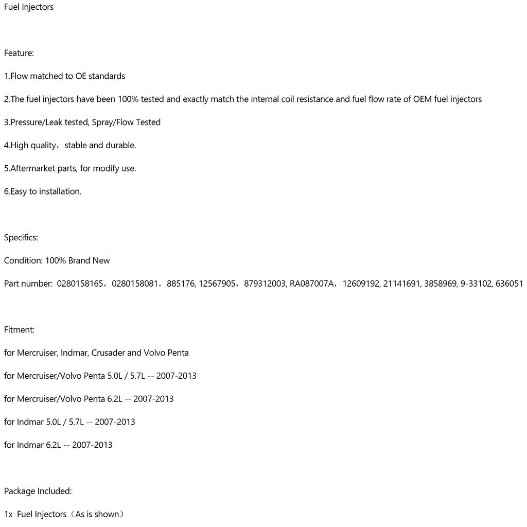 0280158165 Kraftstoffinjektoren 0280158081 879312003 Für Mercruiser Volvo Penta