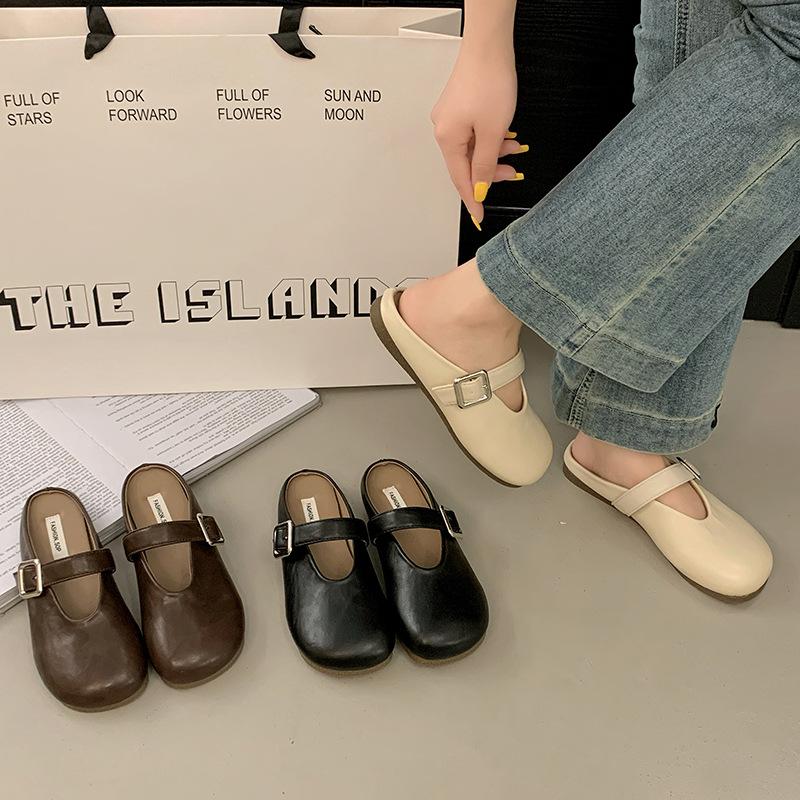 Flat Bottom Net Red Bag Head Half Slippers Women's Summer Wear Pregnant Women Lazy One Pedal 2025 New Versatile Casual Sandals