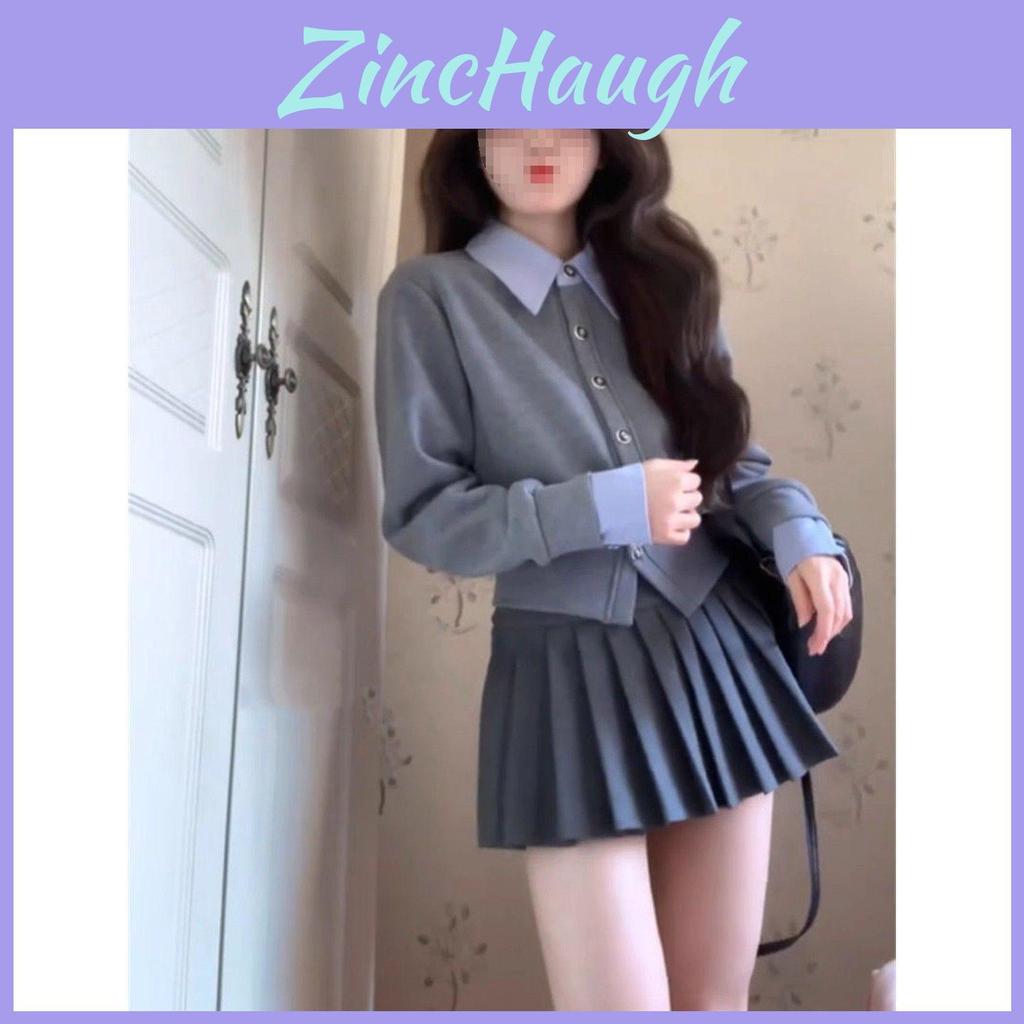 French Sweet Style Girl Long Sleeve Top And Short Skirt Set For Fall Fashion