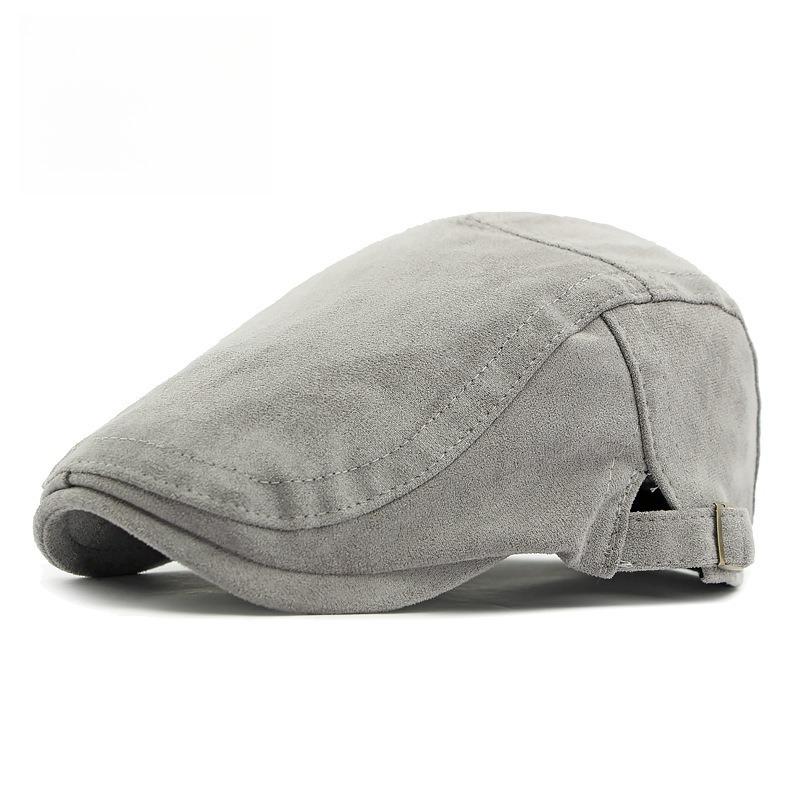 Unisex Retro Faux Suede Flat Cap British Style Solid Color Ivy Hat Adjustable Cabbie Driving Cap