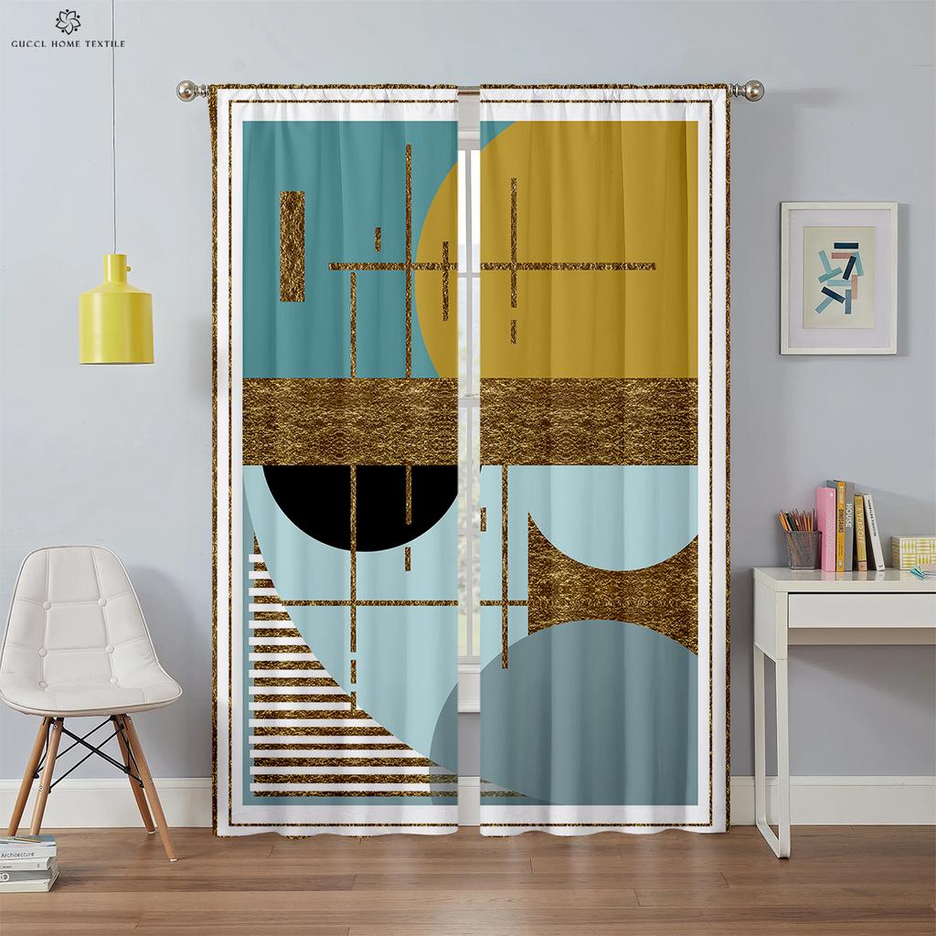 Rideaux Géométriques Colorés Simples Occultants Isolation Thermique Chambre à Coucher Salon Cuisine 2 Pièces Personnalisable