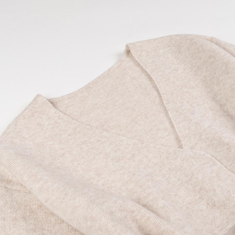 2025 Spring Women's V-neck Long-Sleeved Tie-Up Cardigan Sweater: European & American Street Fashion