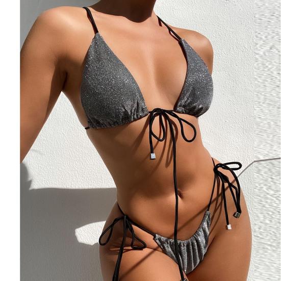 Bikini Set Bandage Lesklá dvoudílná sada plavek pro ženy Sexy špagetová ramínka