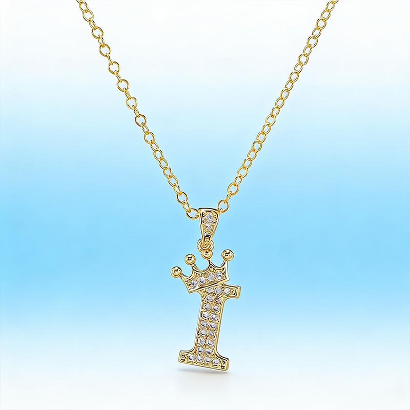 Fashion Cubic Zirconia Crown Letter Pendant Necklace Gold Hip Hop Punk Alphabet Jewelry