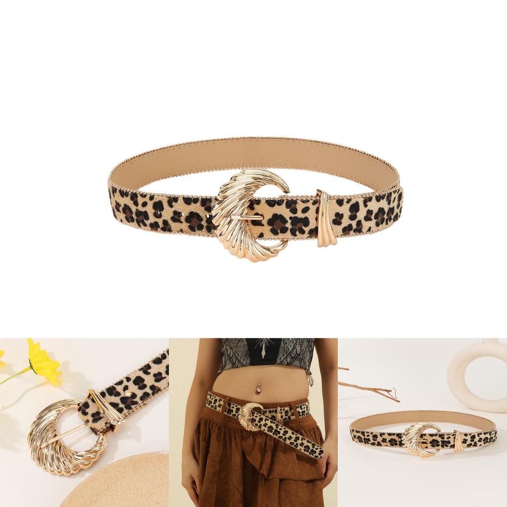 Retro Leopard Print Womens Belt With Gold Buckle For Casual Vintage Style