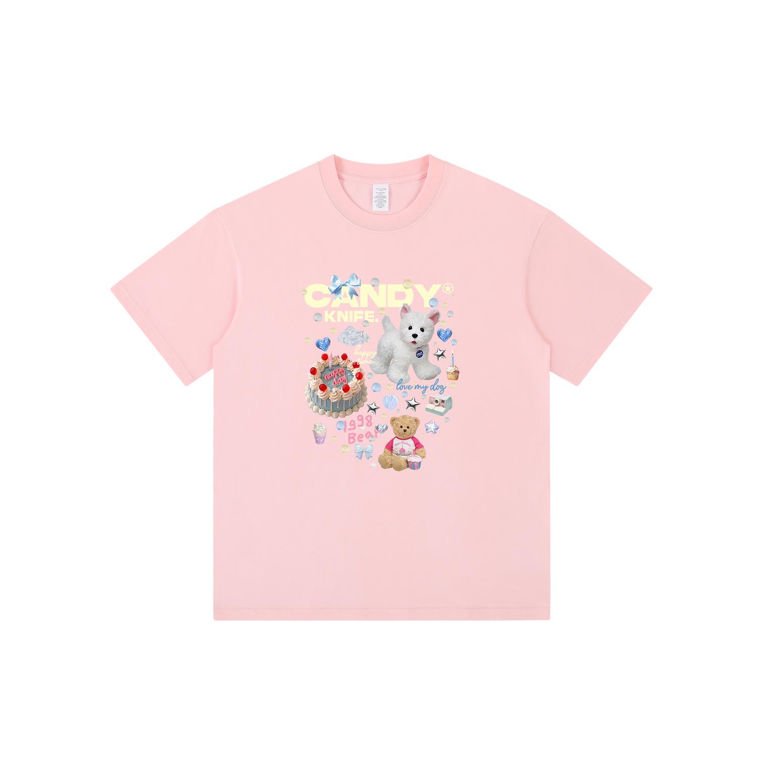 

Инновационная трендовая футболка с забавным принтом, с круглым вырезом, из чистого хлопка, с короткими рукавами - Свободный крой, нишевый американский дизайн для лета S розовый