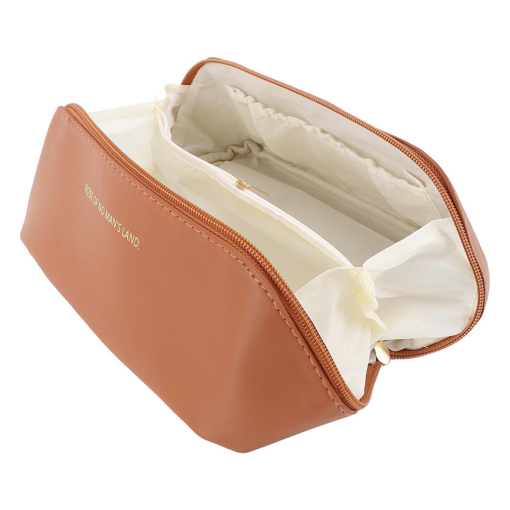 Reise Make-up Tasche Tragbar Wasserdicht PU Leder Kulturbeutel Hohe Kapazität Kosmetik Aufbewahrungstasche mit Griff Braun