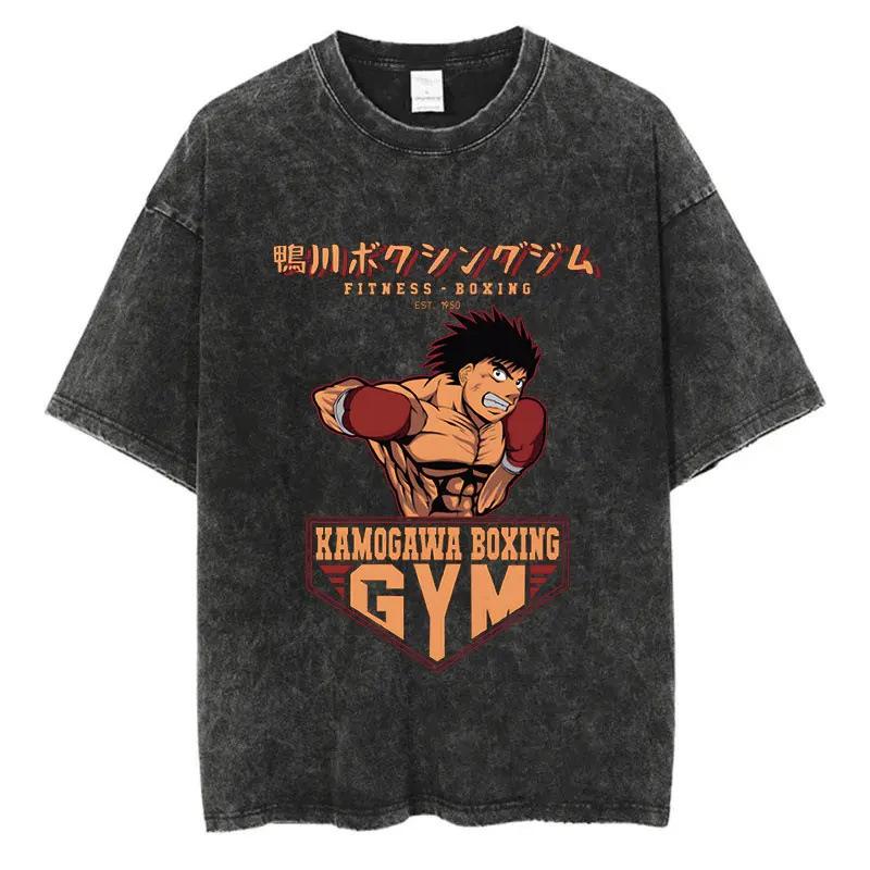 Loose Design Retro Washing Black Cotton Washing Cartoon Old Street Short-sleeved Men's T-shirt