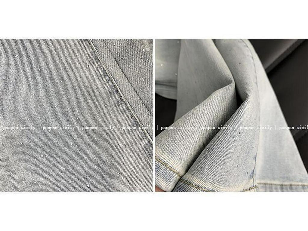 Dambyxor med strass, slimmande, hög midja, utsvängda ben - Extralånga, stretchiga, sommar 2025