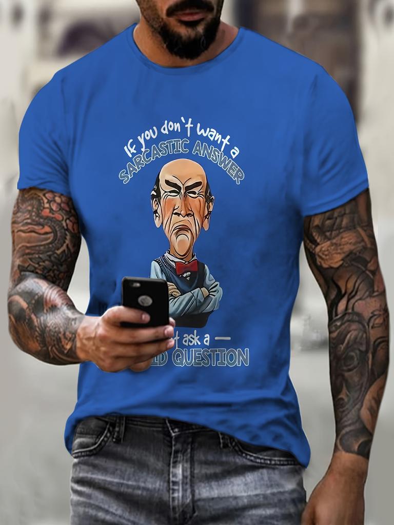 Men's short-sleeved summer casual 3D printed pattern round neck black T-shirt comfortable