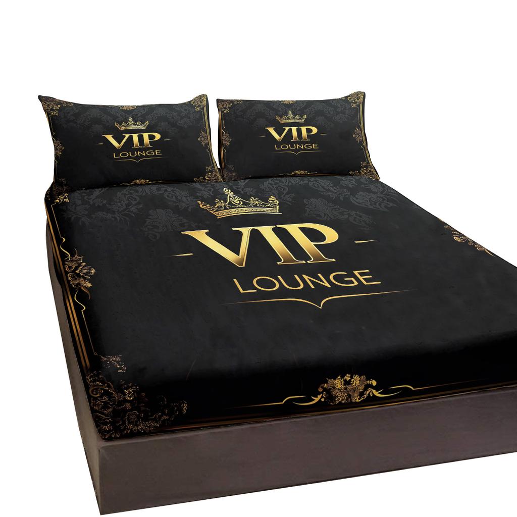 Crown Vip Muster 3-teiliges Bettwäscheset mit zwei Kissenbezügen, geeignet für Wohnzimmer und Schlafzimmer (Zimmer, Dekoration)