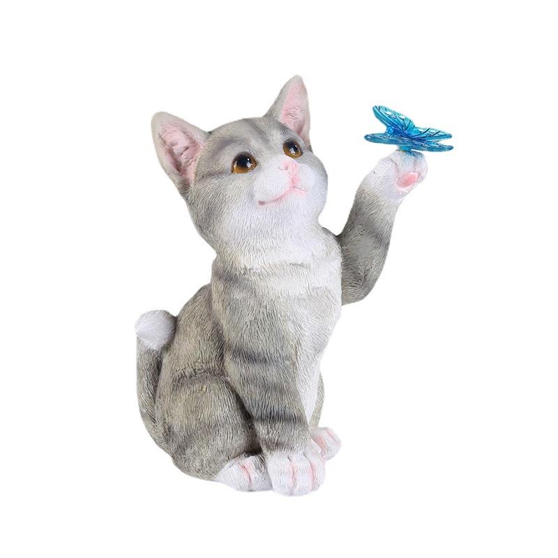 Outdoor Courtyard Cute Cat Sun Garden Solar Resin Ornament Garden Handicraft Ornament
