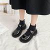 High-heeled Women's New Round-toe Thick-stiletto Versatile Retro Leather Shoes