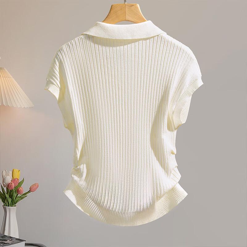 Women's Elegant Short-Sleeved Lapel Knit Top