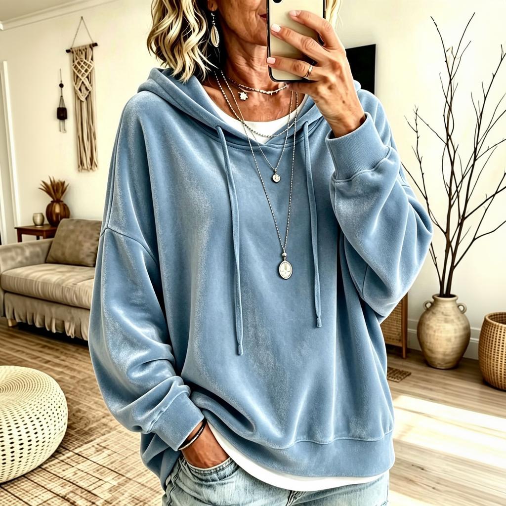 Women's Velvet Hooded Sweatshirt Casual Color for Fall Winter