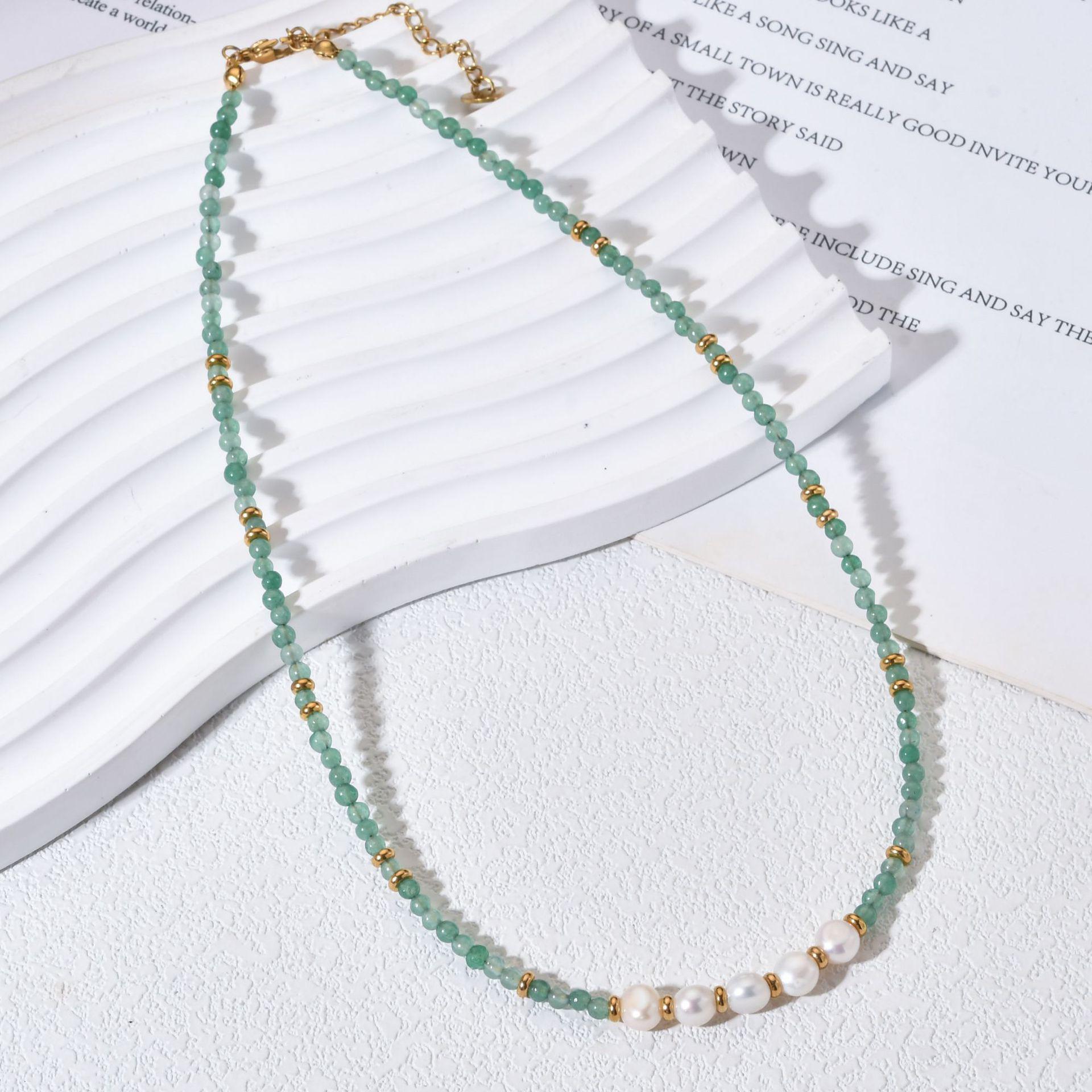 Mint Green Natural Stone & Freshwater Pearl Necklace - High-End Luxury Beaded Clavicle Chain for Women