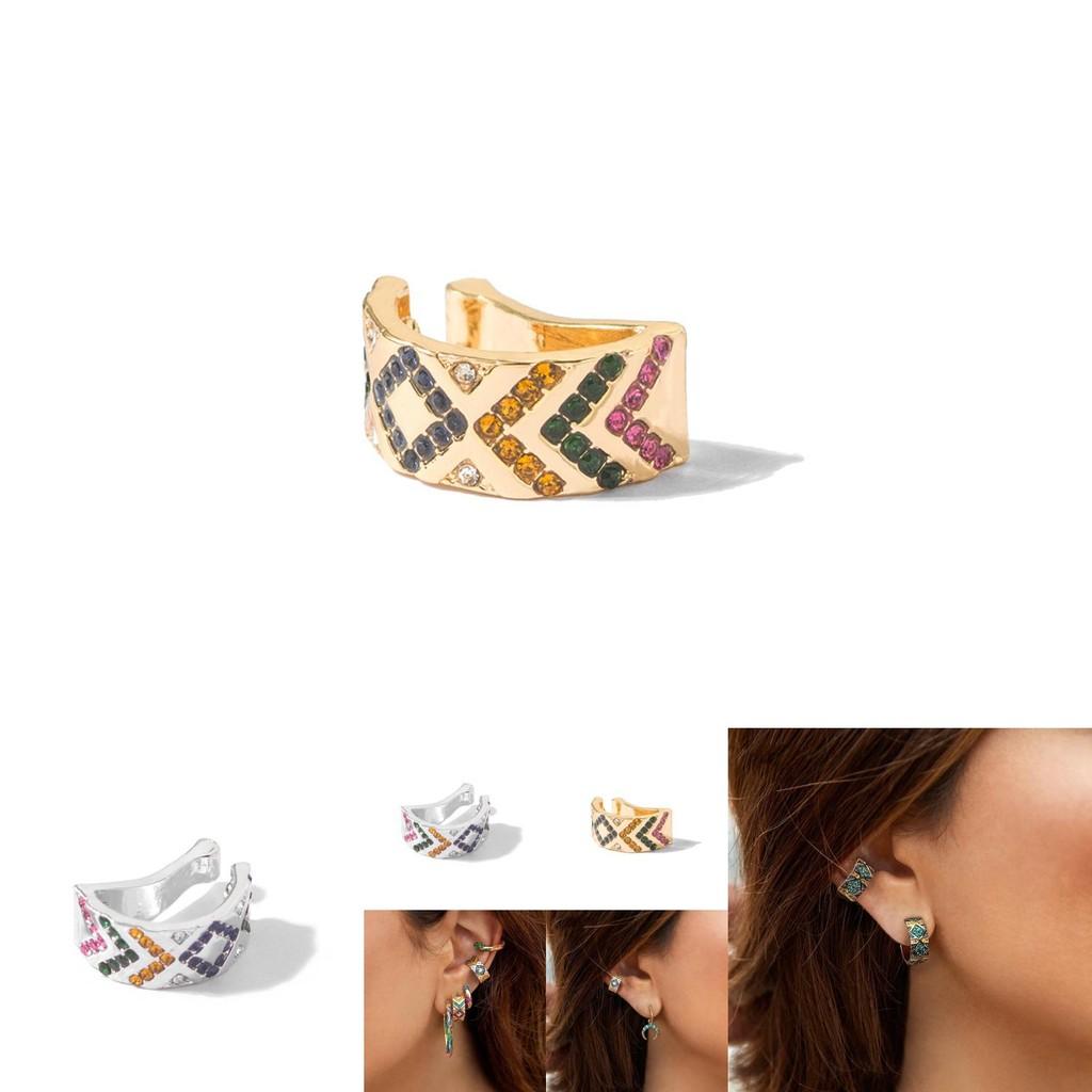 Elegant European American Style Alloy Ear Clips With Colorful Rhinestones