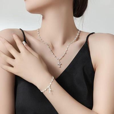 Exquisites Retro Sterling Silber Kreuz Anhänger Armband: Luxuriöses Europäisches & Amerikanisches Design mit Statement-Schlüsselbein-Kette