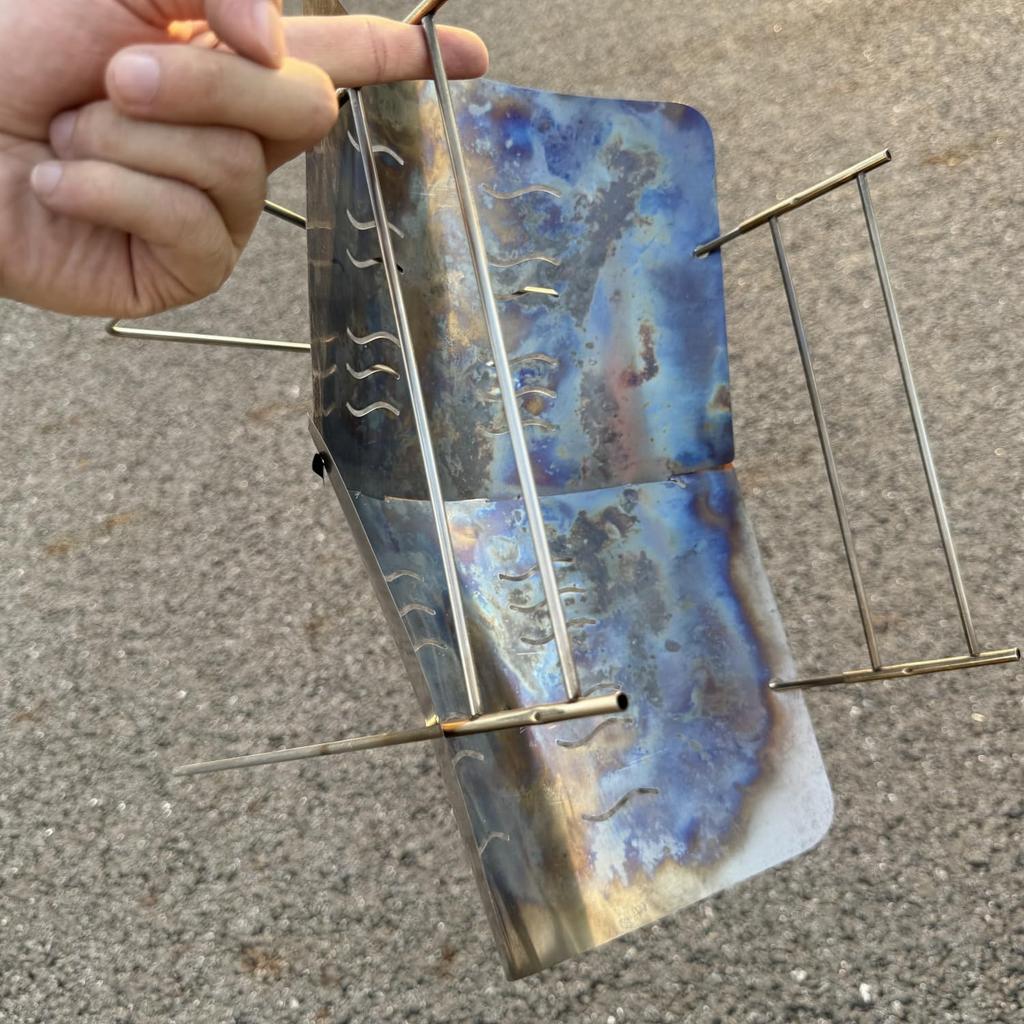 Titanium Fire with Grates and Storage Ideal for Solo Mountain and Bike A4 Size Pit/Bonfire Stove, Lightweight, Compact, Durable, Bag, Camping,