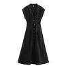 Women's Lapel Sleeveless Maxi Dress Loose Fit High Rise Linen Blend Shirt Dress With Matching Belt