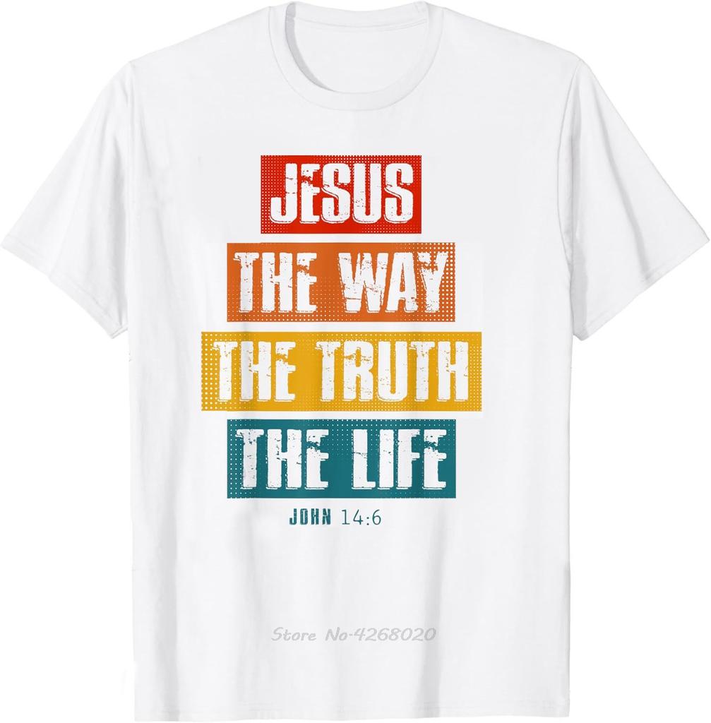 Christian Tshirt Kids Jesus The Way Truth Life Mens Clothing Oversized Fitness T Shirt Graphic Vintage Cotton Tshirt Camisetas