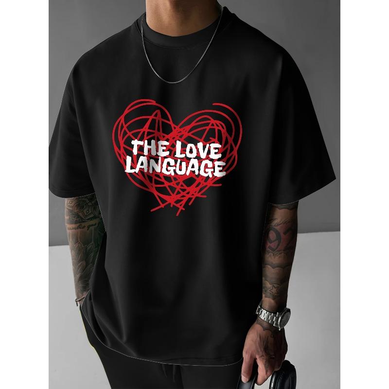 

Men S Fashion Creative Design with Love Heart Print Sports Casual Versatile Summer Short-Sleeved T-Shirt 4XL чорний