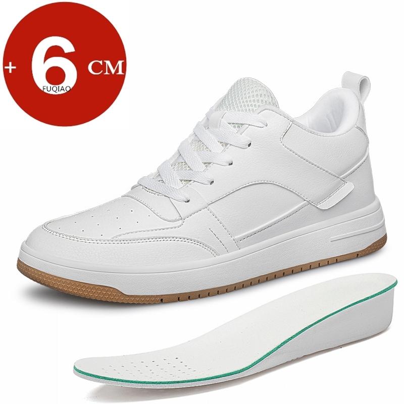 Men's Genuine Leather Elevator Casual Shoes Breathable Black/White Height Increasing Sneakers Sports 6cm Tall Shoes