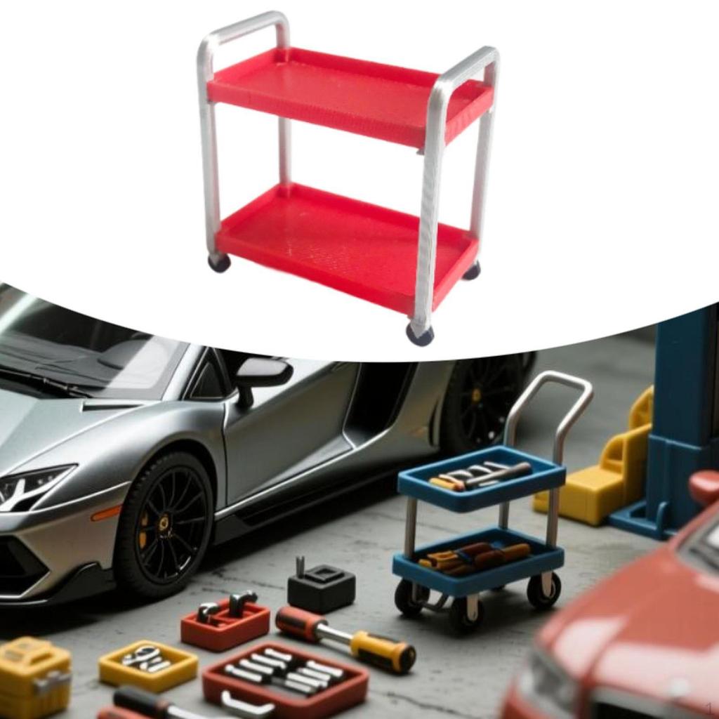 1/18 Maßstab Werkzeugaufbewahrungswagen Modellfahrzeug Zubehör Spielzeug Zweilagig für Parkplätze