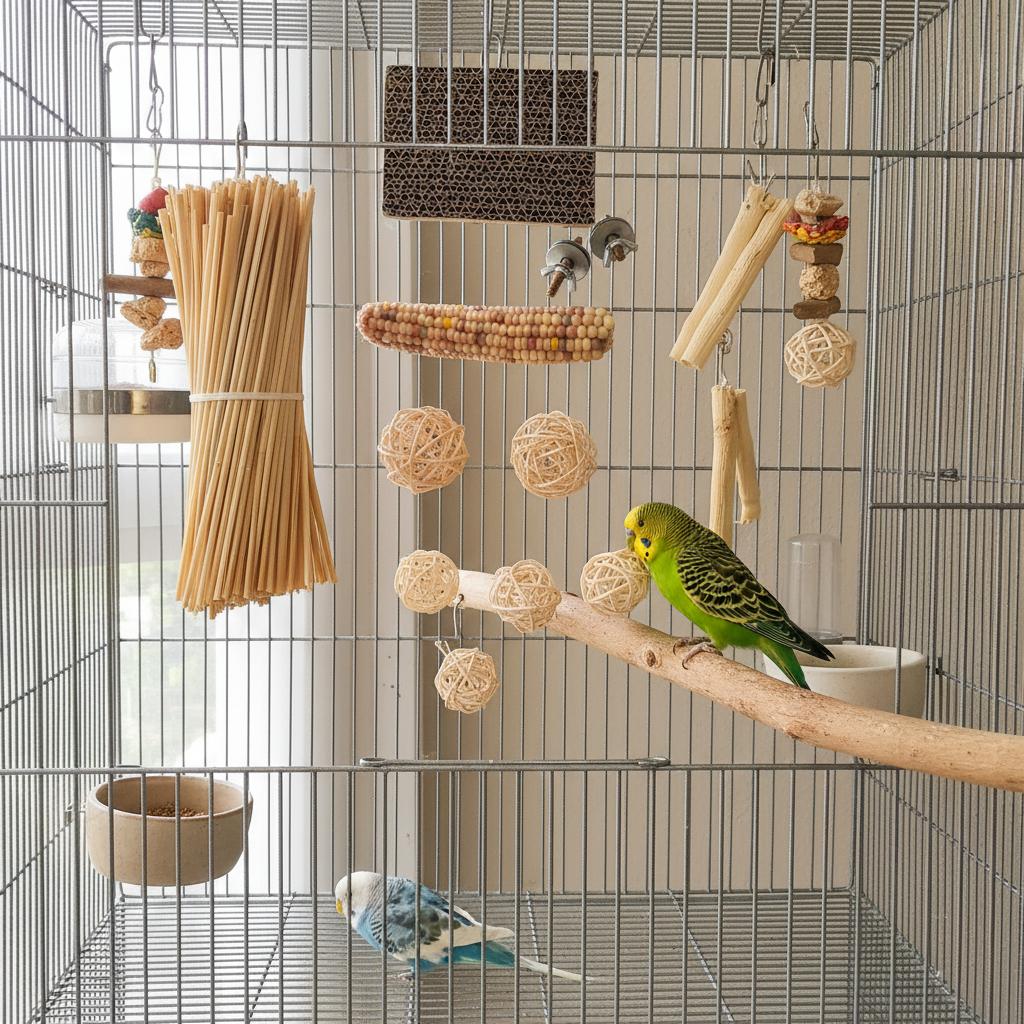 Parrot Chew Stick Natural Wood-Bird Toy with Edible Snack for Small Parrots Cage Decoration Stress Relief