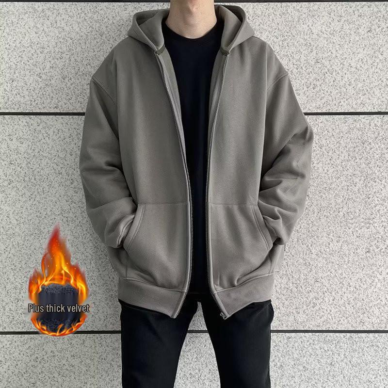 Men's Versatile Solid Color Zipper Cardigan Hoodie