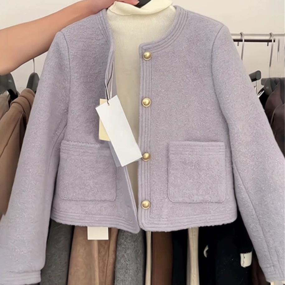 Women s 2024 Autumn Winter French Chic Short Wool Coat M 95-110 lbs