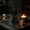 Niche PLA Model 3D Printed Cute Grim Reaper Figurine Skeleton Little Statue with Small Desktop Decoration Scythe & Skull Base Funny Gothic Halloween