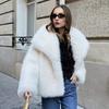 Giacca da donna soffice in ecopelliccia a maniche lunghe con revers, cappotto peloso aperto sul davanti, giacca shaggy invernale calda