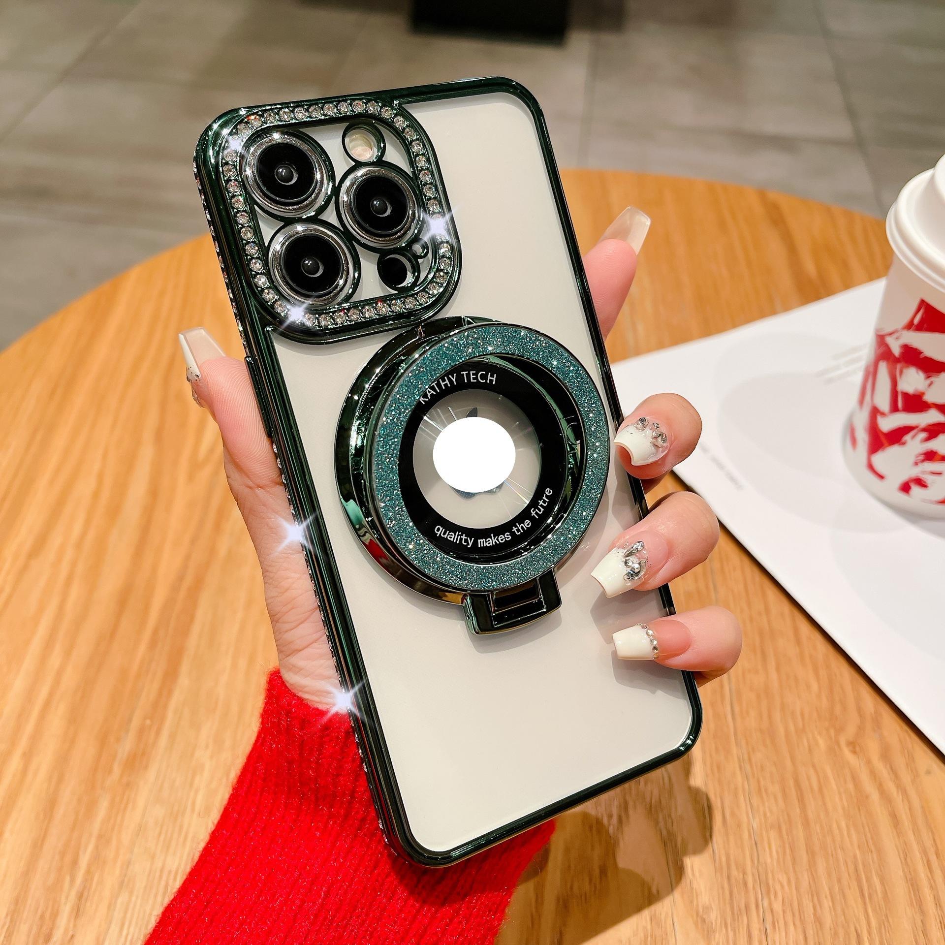 

Магнитный кронштейн Подходит для IPhone 16 Градиентный блестящий чехол для мобильного телефона 15Pro Гальванизированный страз 13 Защитная крышка Вставка с бриллиантами iPhone11