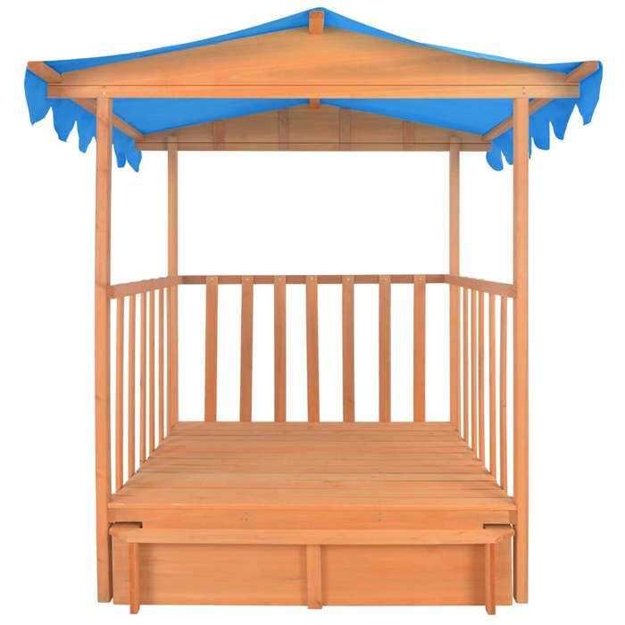 Maison de jeu d'enfants et bac à sable en bois de sapin bleu avec toit de protection UV50 - VidaXL