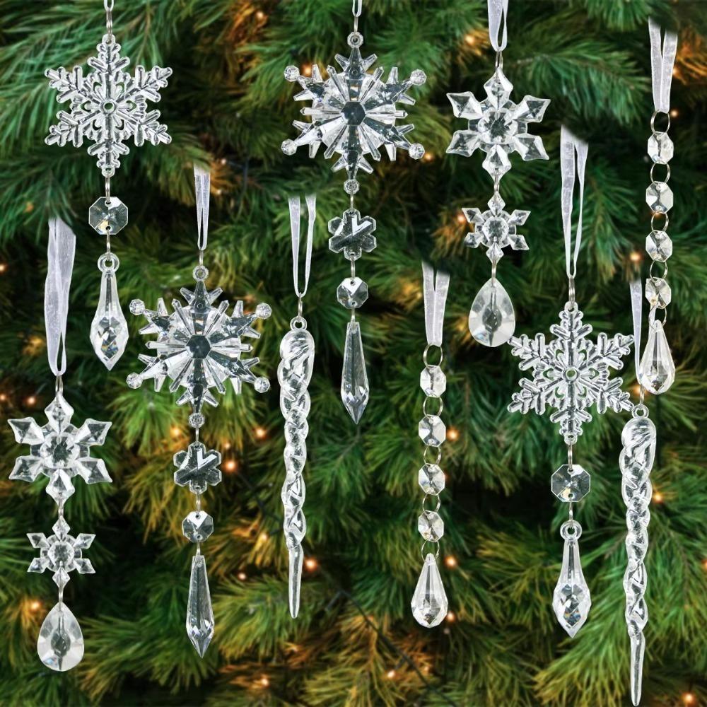 

10pcs Acrylic Snowflake Pendant 2025 Window Hanging Decor Xmas Tree Hanging Ornament Garden Ornament Crystal Lamp Pendant