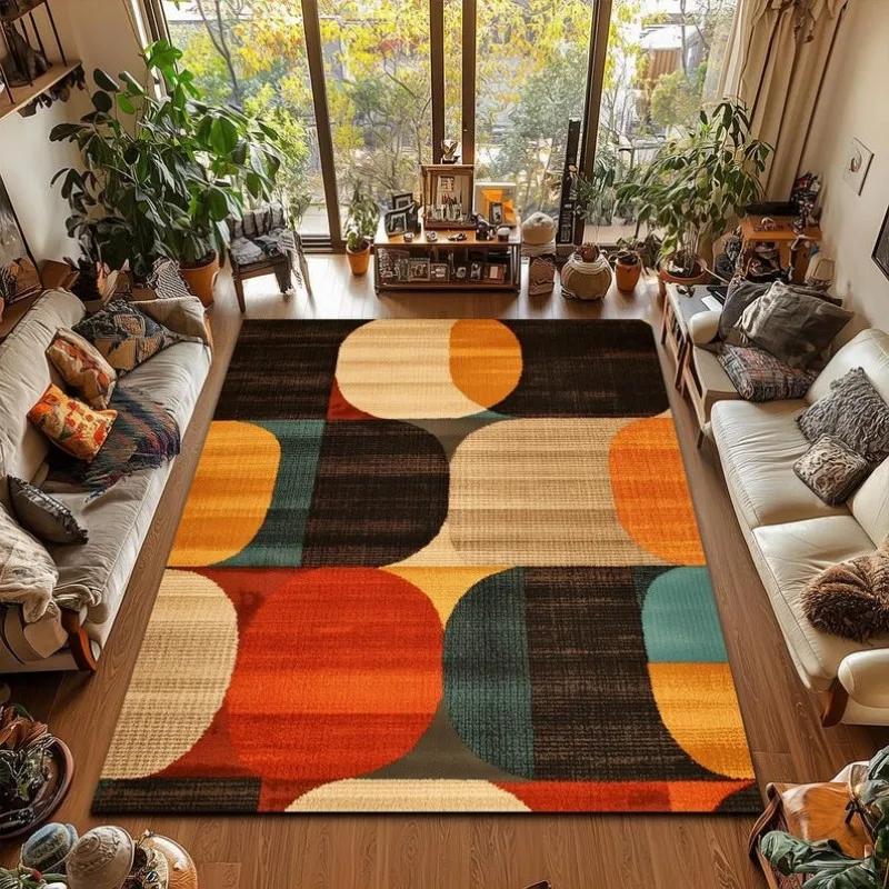 Mid Century Boho Rug Retro Geometric Pattern Area Rug Anti-slip Carpet for Home Living Room Bedroom Decor Sofa Table Large Rugs