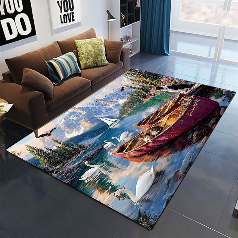 

Lake House Flower Garden Area Rug, Scenery Decor Mat 40x60cm( 15x23in )