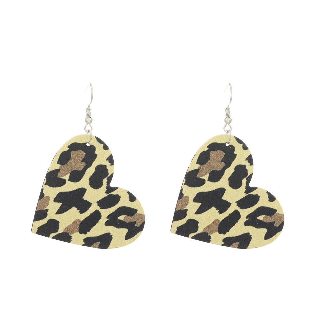 High quality new big love earrings red and black plaid rainbow leopard print heart leather ear hook Amazon ins earrings