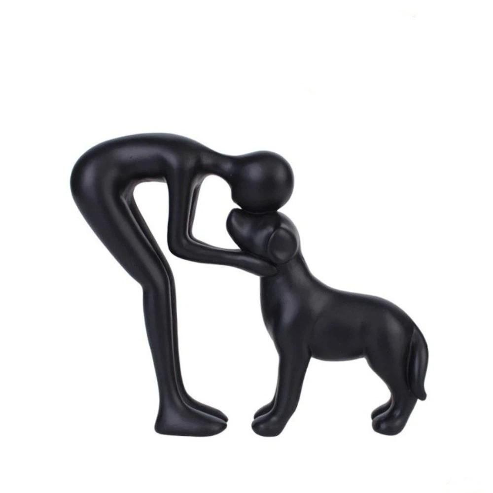 Creative Resin Dog Statue Nordic Style Men and Dog Figurine Interactive Figurine  Desk Art Black A